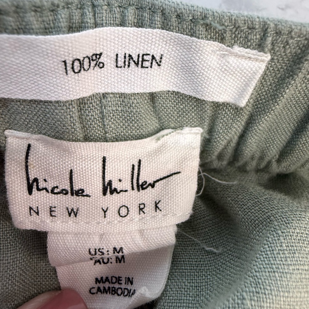 Linen drawstring waist euro summer minimalist Olive/sage Green Cargo Jogger Pant - Picture 7 of 7